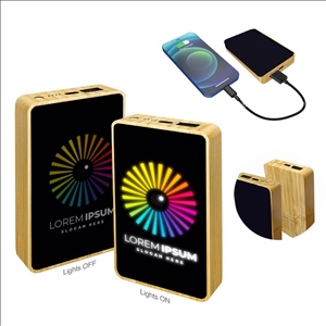 Bamboo Eco-Friendly Portable Charger 5000mAh LED Light-Up Logo Power Bank